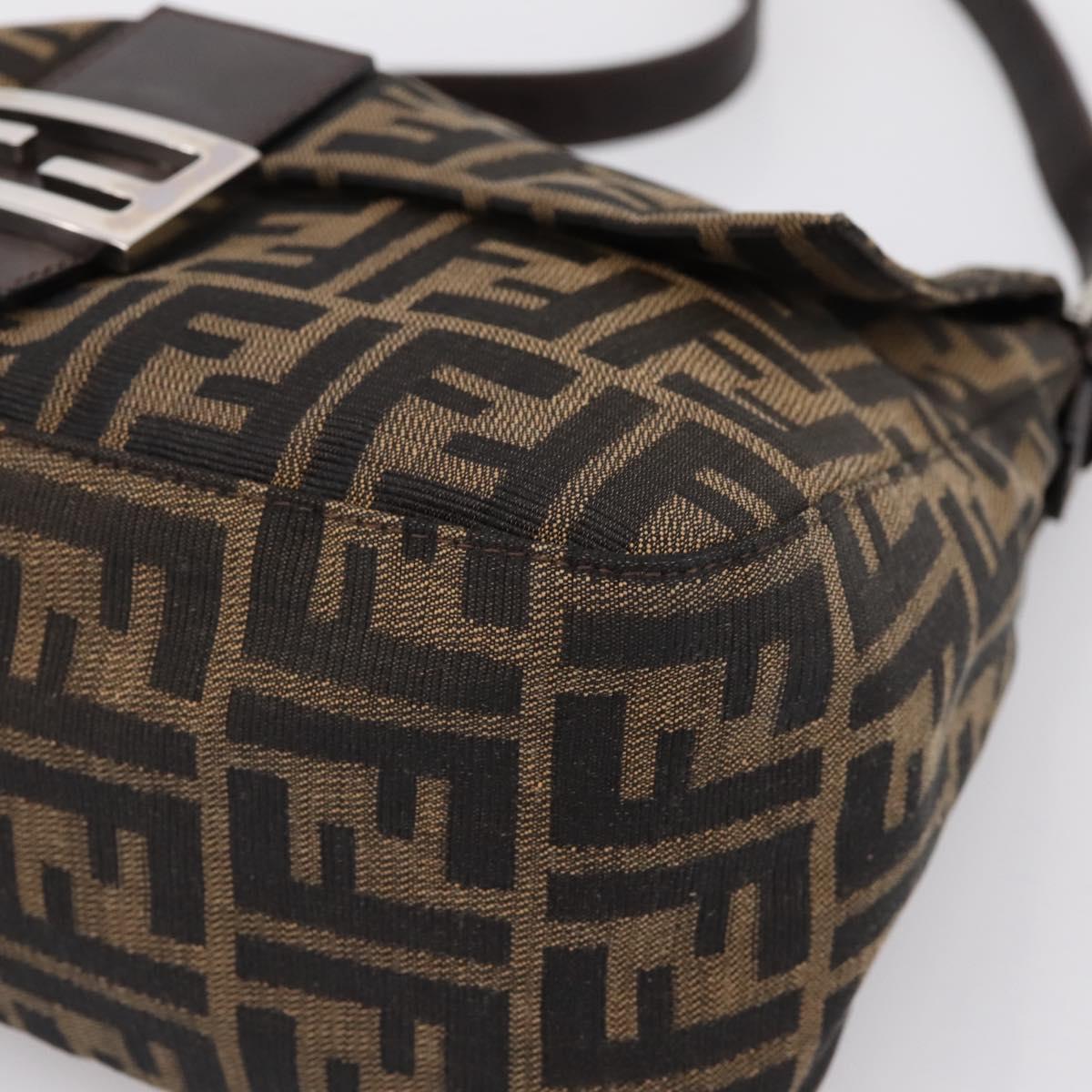 FENDI Zucca Canvas Mamma Baguette Shoulder Bag Brown Silver Auth BA14949V