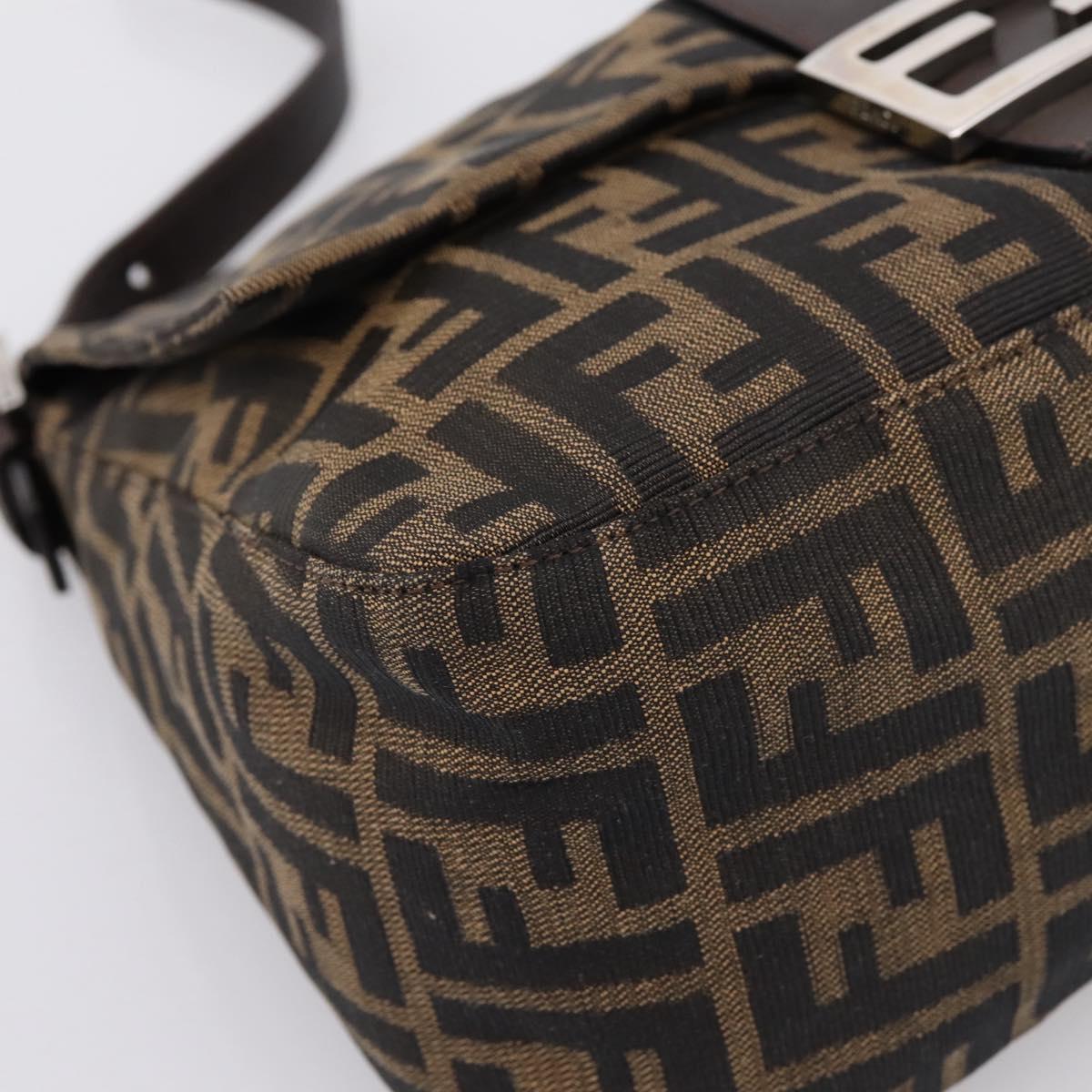 FENDI Zucca Canvas Mamma Baguette Shoulder Bag Brown Silver Auth BA14949V
