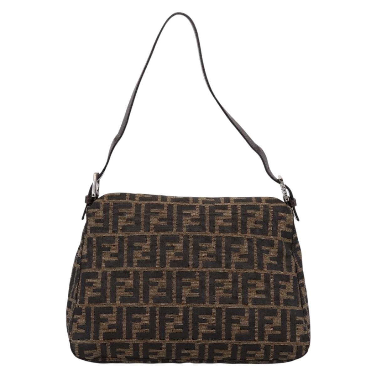 FENDI Zucca Canvas Mamma Baguette Shoulder Bag Brown Silver Auth BA14949V