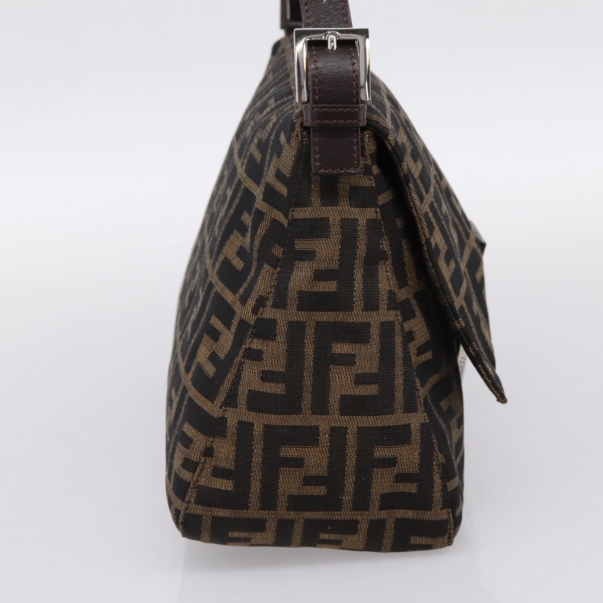 FENDI Zucca Canvas Mamma Baguette Shoulder Bag Brown Silver Auth BA14949V