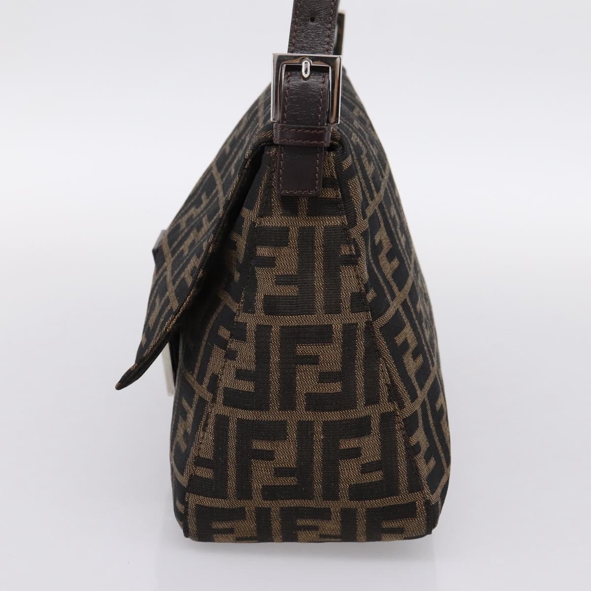 FENDI Zucca Canvas Mamma Baguette Shoulder Bag Brown Silver Auth BA14949V