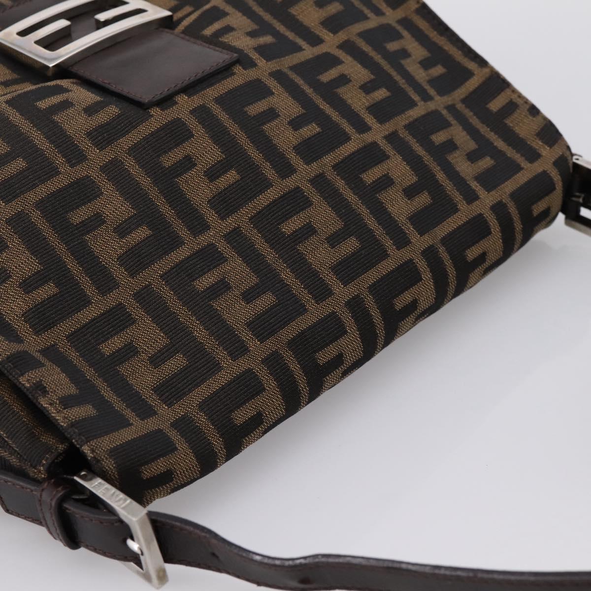 FENDI Zucca Canvas Mamma Baguette Shoulder Bag Brown Silver Auth BA14949V