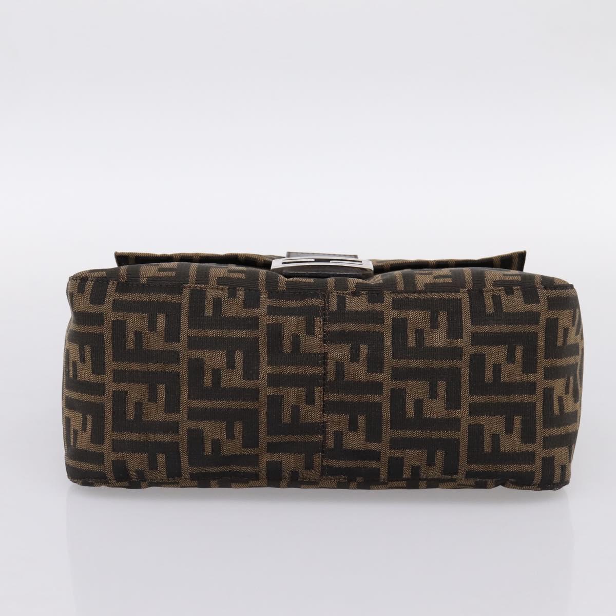 FENDI Zucca Canvas Mamma Baguette Shoulder Bag Brown Silver Auth BA14949V