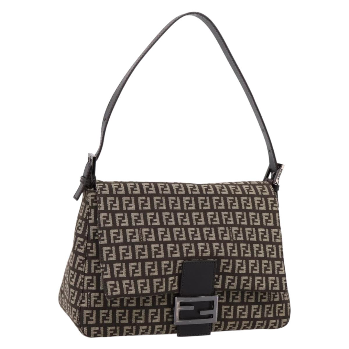FENDI Zucchino Canvas Mamma Baguette Shoulder Bag Brown 8BR001 Auth BA14950V