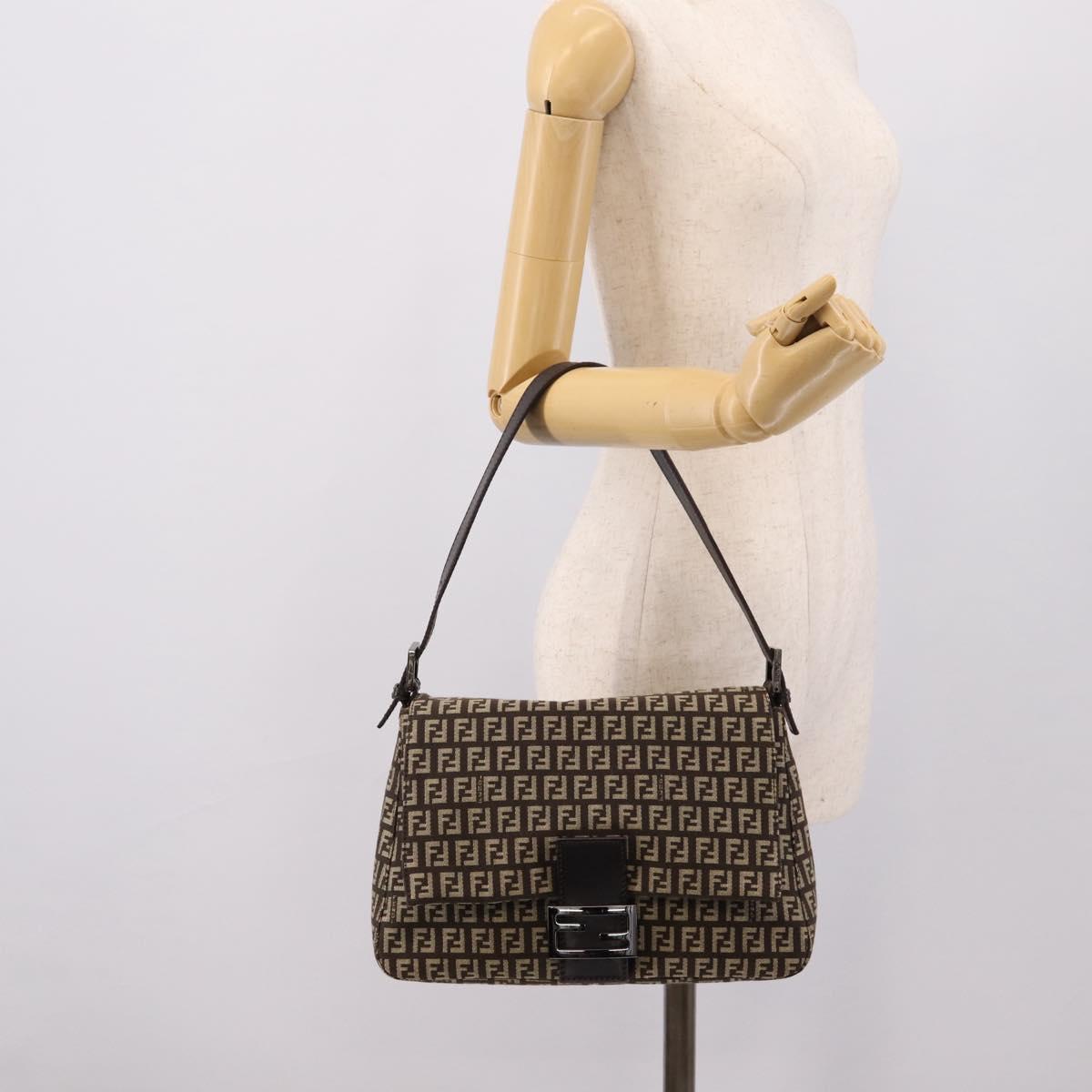 FENDI Zucchino Canvas Mamma Baguette Shoulder Bag Brown 8BR001 Auth BA14950V