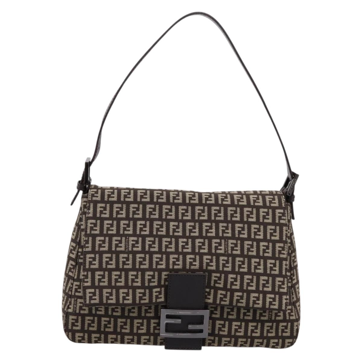 FENDI Zucchino Canvas Mamma Baguette Shoulder Bag Brown 8BR001 Auth BA14950V