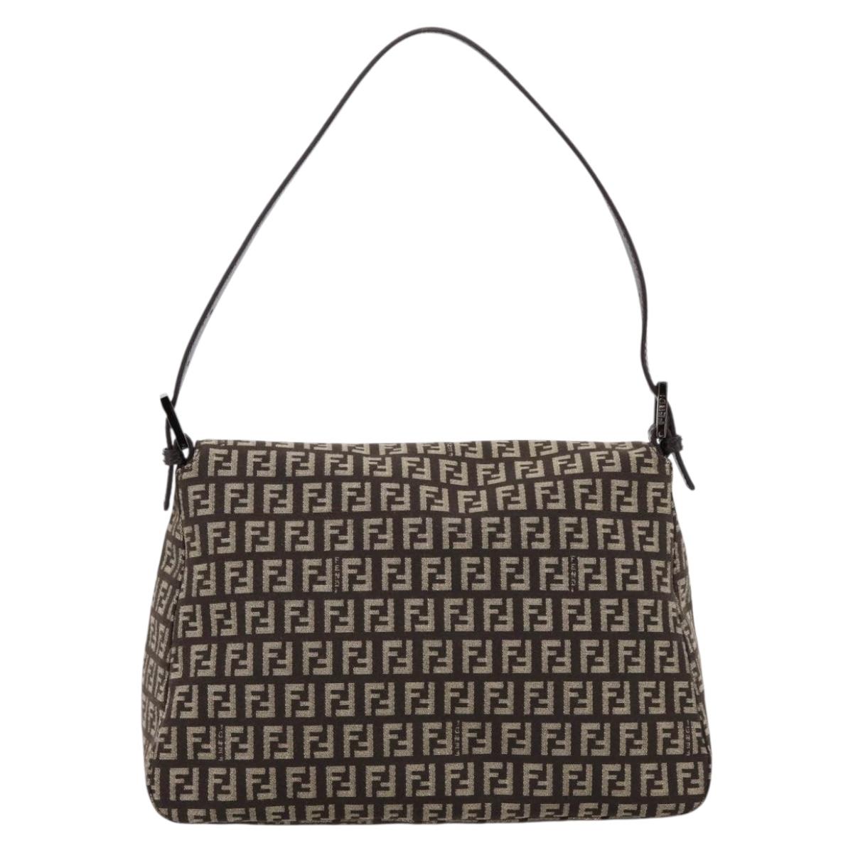 FENDI Zucchino Canvas Mamma Baguette Shoulder Bag Brown 8BR001 Auth BA14950V