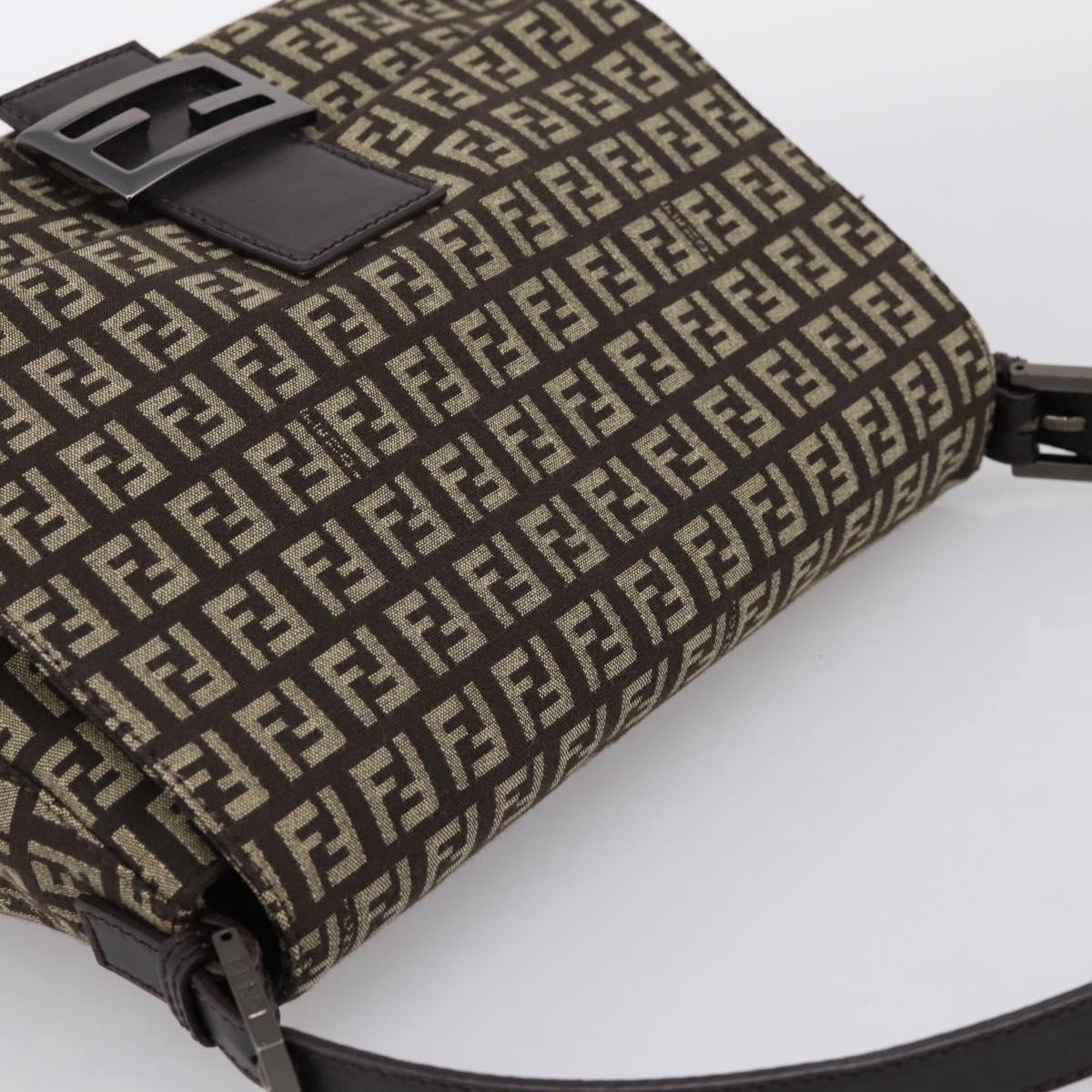 FENDI Zucchino Canvas Mamma Baguette Shoulder Bag Brown 8BR001 Auth BA14950V