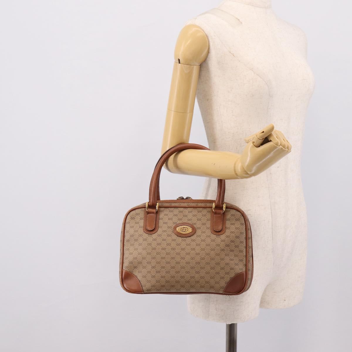 GUCCI Micro GG Hand Bag PVC Leather Beige Gold Tone 000.39.0030 Auth BA14951
