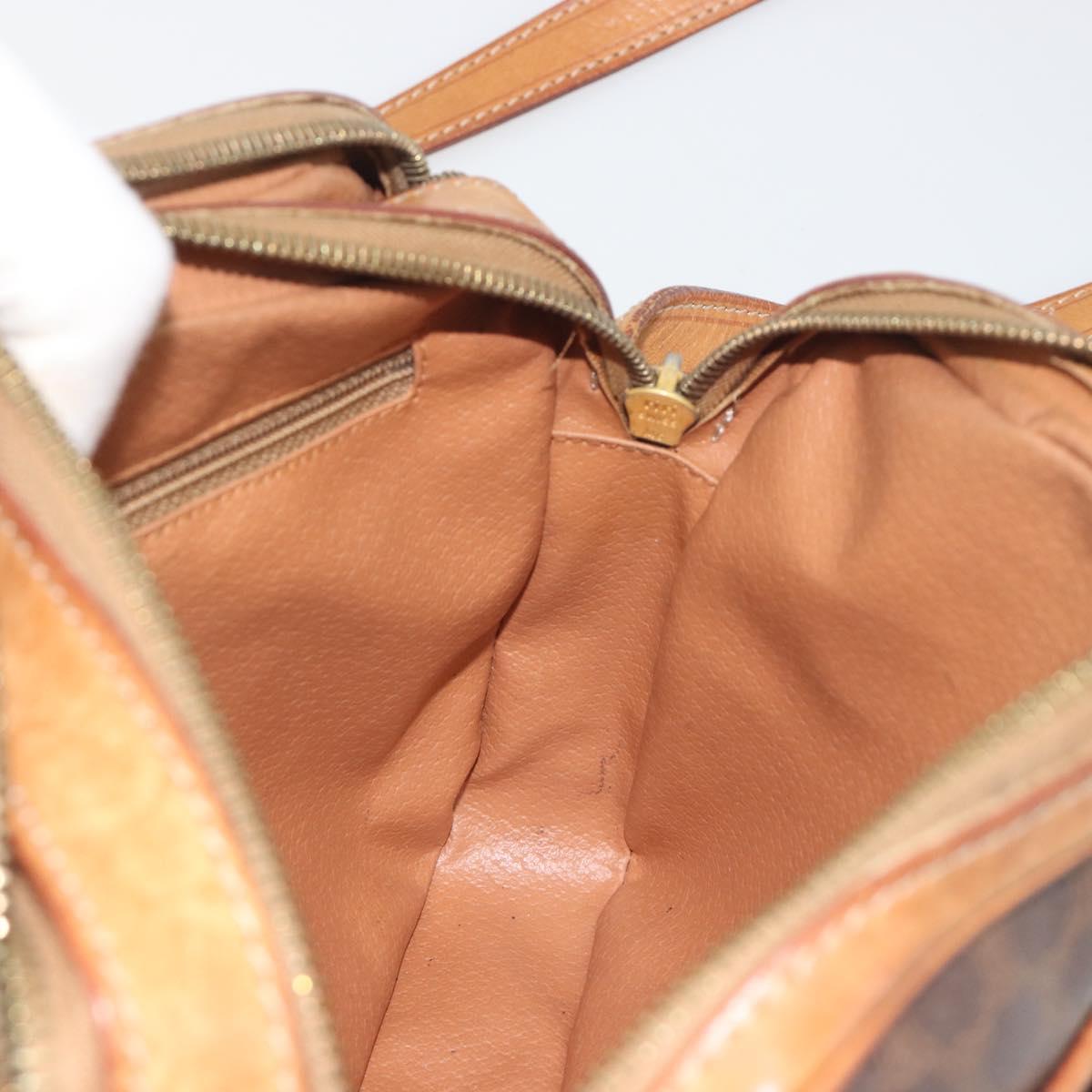 CELINE Macadam Shoulder Bag PVC Leather Brown Gold Tone Auth BA14952