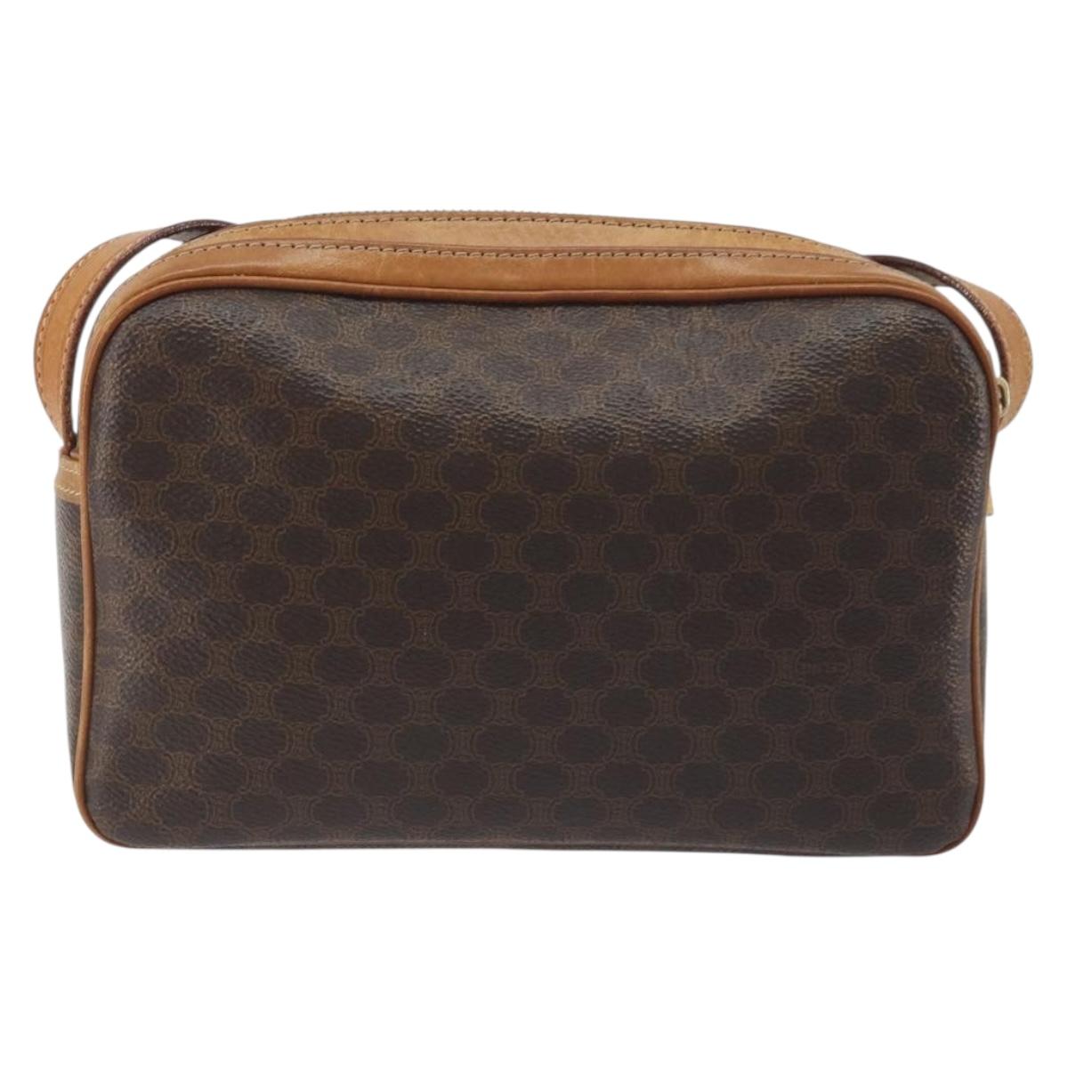 CELINE Macadam Shoulder Bag PVC Leather Brown Gold Tone Auth BA14952