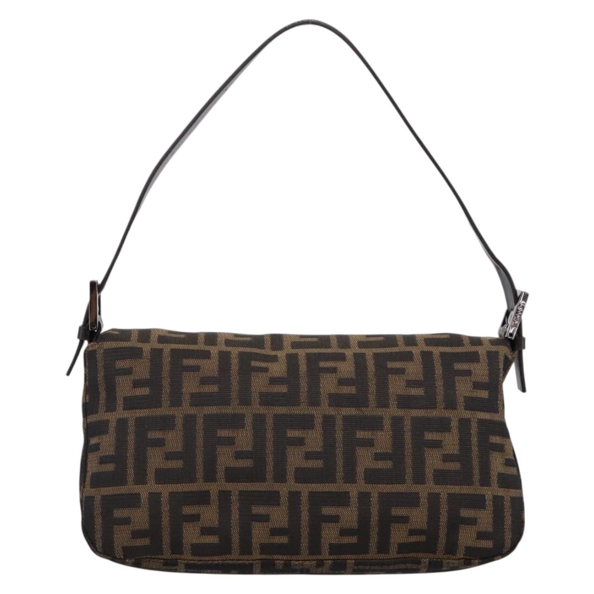 FENDI Zucca Canvas Mamma Baguette Shoulder Bag Brown Silver 8BR003 Auth BA14953V