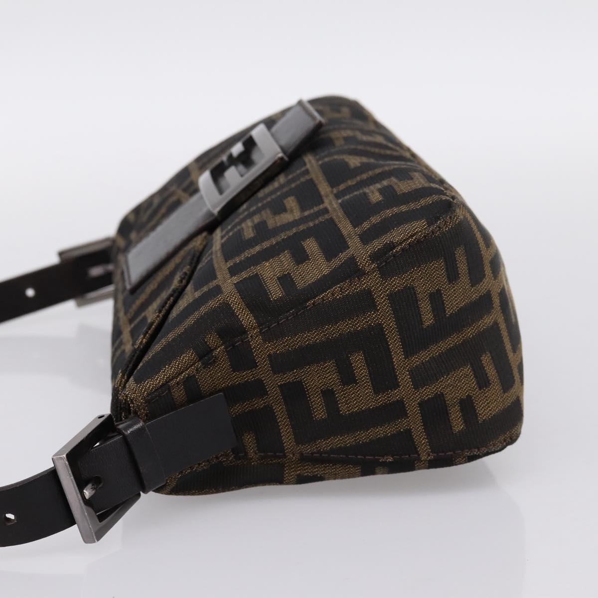 FENDI Zucca Canvas Mamma Baguette Shoulder Bag Brown Silver 8BR003 Auth BA14953V