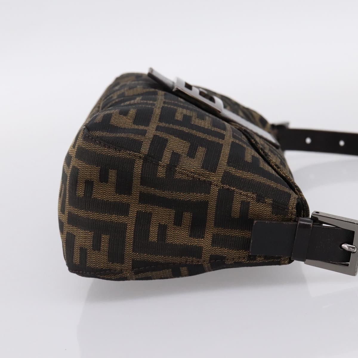 FENDI Zucca Canvas Mamma Baguette Shoulder Bag Brown Silver 8BR003 Auth BA14953V