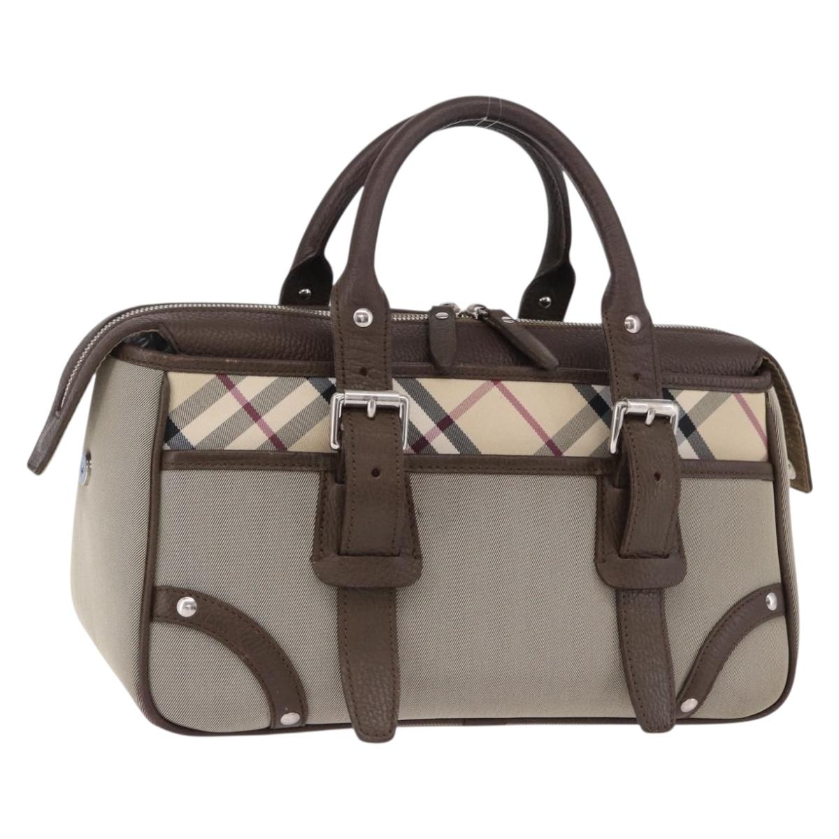 BURBERRY Nova Check Hand Bag Canvas Brown Silver Auth BA14954A