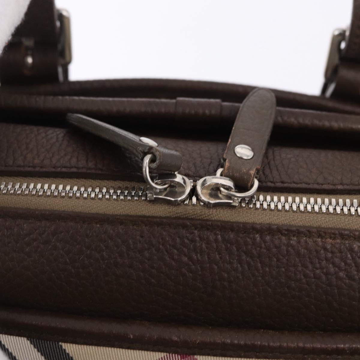BURBERRY Nova Check Hand Bag Canvas Brown Silver Auth BA14954A