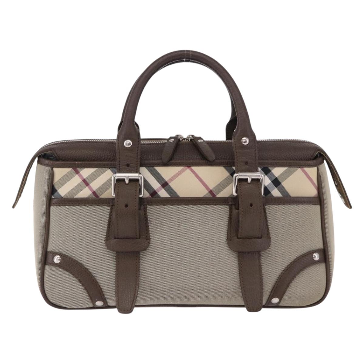 BURBERRY Nova Check Hand Bag Canvas Brown Silver Auth BA14954A