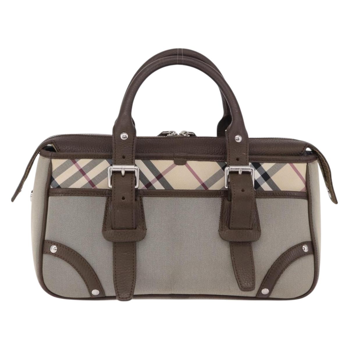 BURBERRY Nova Check Hand Bag Canvas Brown Silver Auth BA14954A