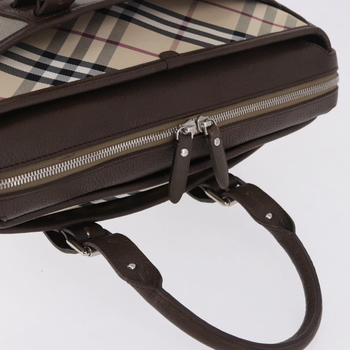 BURBERRY Nova Check Hand Bag Canvas Brown Silver Auth BA14954A