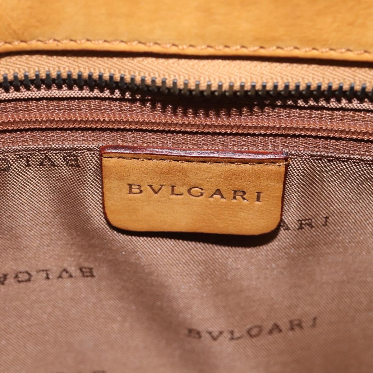 BVLGARI Hand Bag Suede 2way Brown Gold Tone Auth BA14955