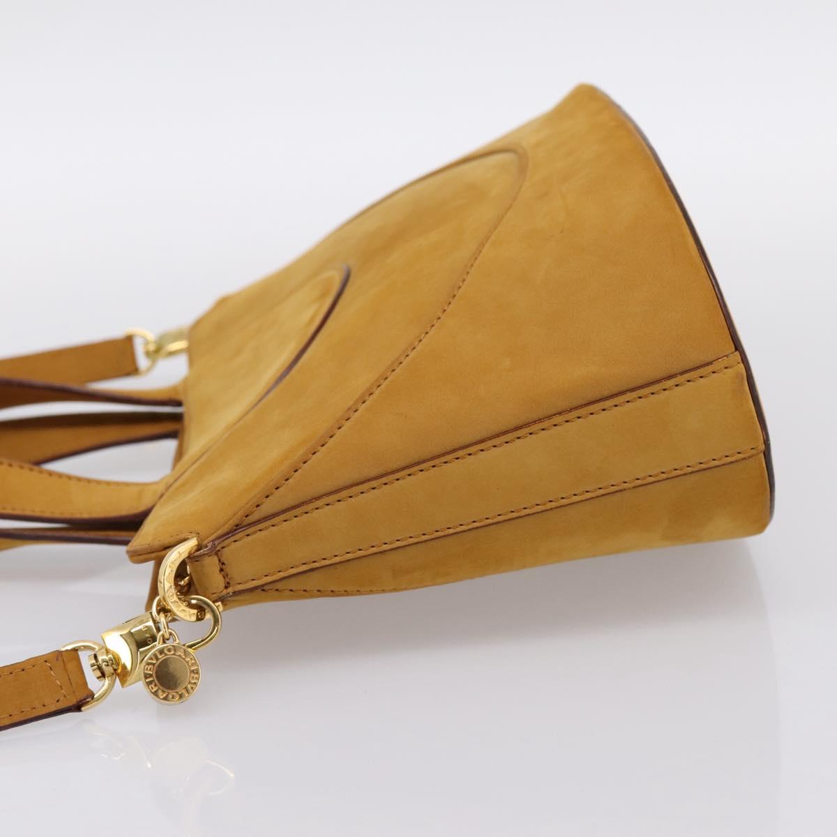 BVLGARI Hand Bag Suede 2way Brown Gold Tone Auth BA14955