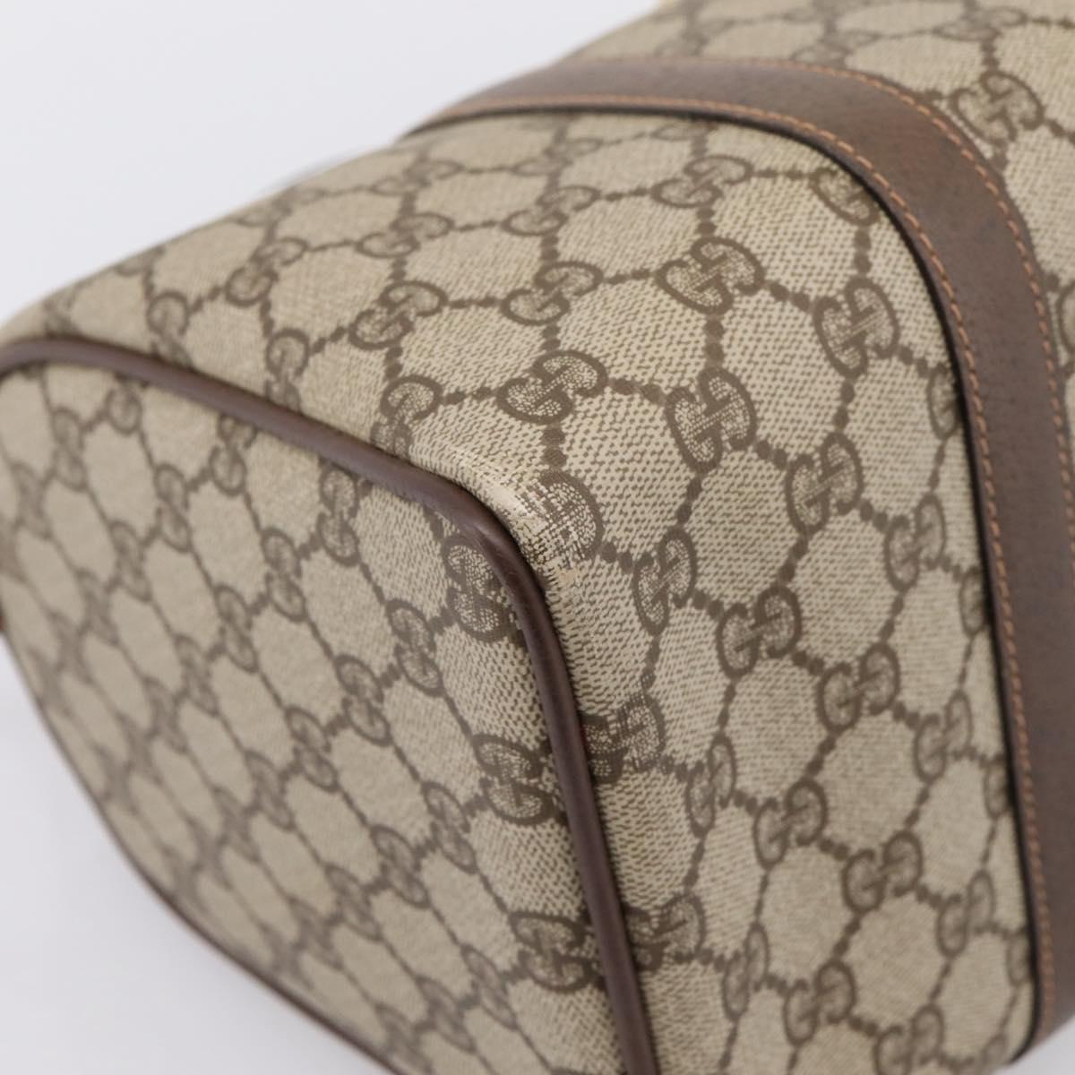 GUCCI GG Supreme Web Sherry Line Hand Bag PVC Beige Gold 40 02 007 Auth BA14964