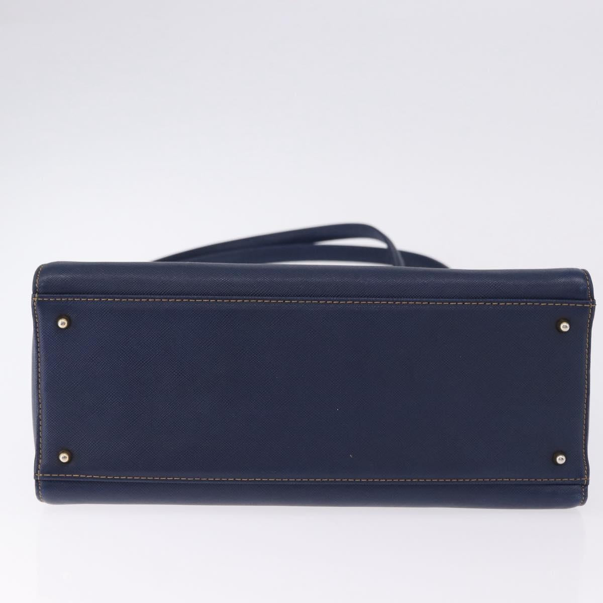 VALENTINO Shoulder Bag Leather Navy Gold Tone Auth BA14965
