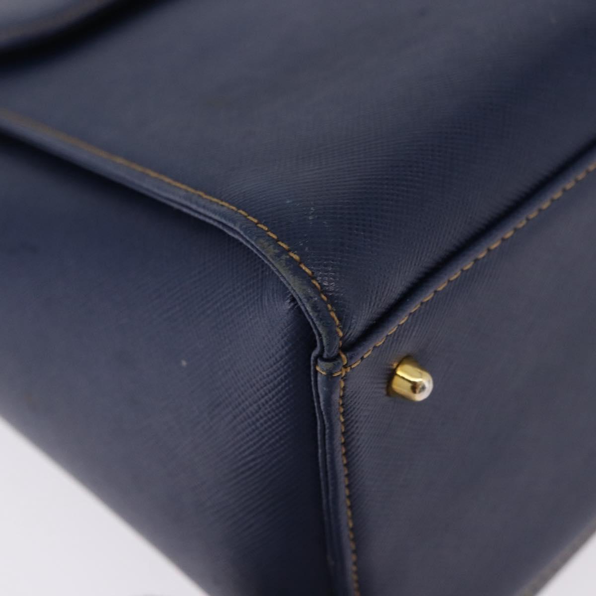VALENTINO Shoulder Bag Leather Navy Gold Tone Auth BA14965