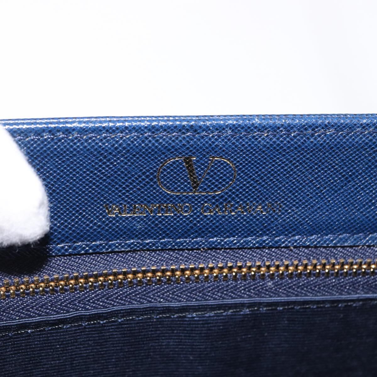 VALENTINO Shoulder Bag Leather Navy Gold Tone Auth BA14965