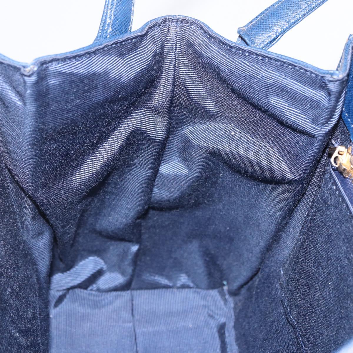 VALENTINO Shoulder Bag Leather Navy Gold Tone Auth BA14965