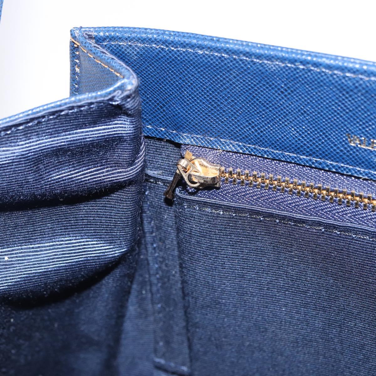 VALENTINO Shoulder Bag Leather Navy Gold Tone Auth BA14965