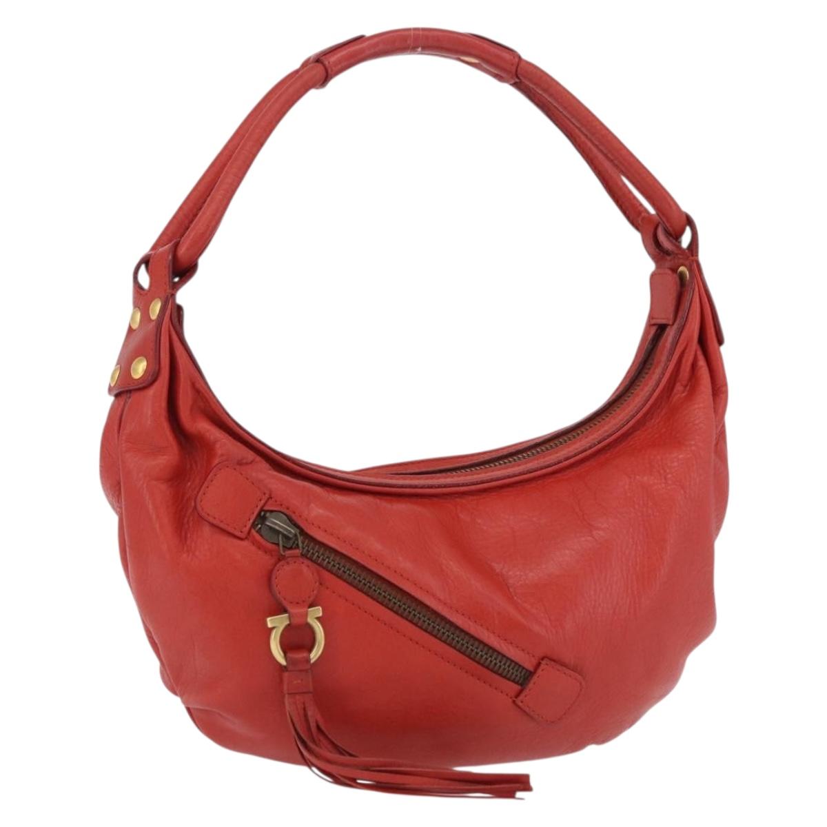 Chloe Gancini Shoulder Bag Leather Red Gold Tone Auth BA14967A