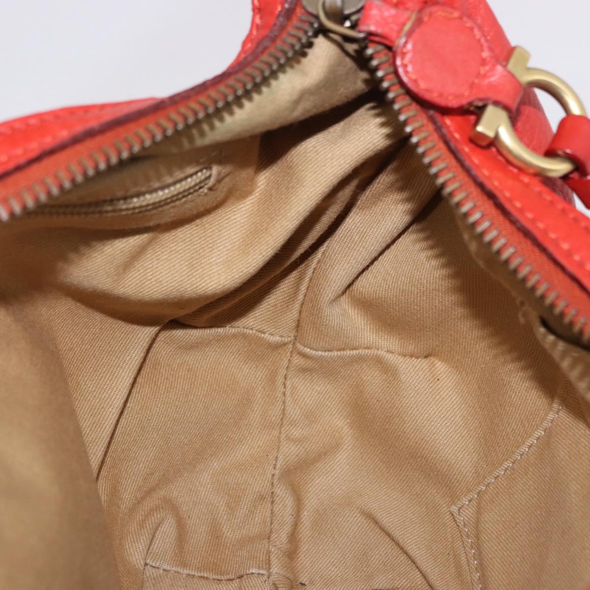 Chloe Gancini Shoulder Bag Leather Red Gold Tone Auth BA14967A