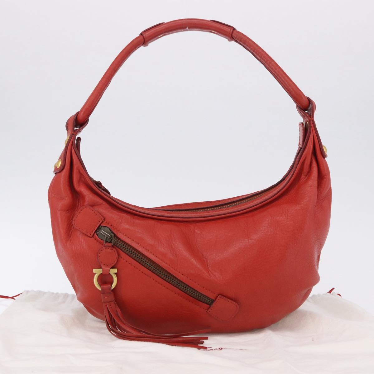 Chloe Gancini Shoulder Bag Leather Red Gold Tone Auth BA14967A