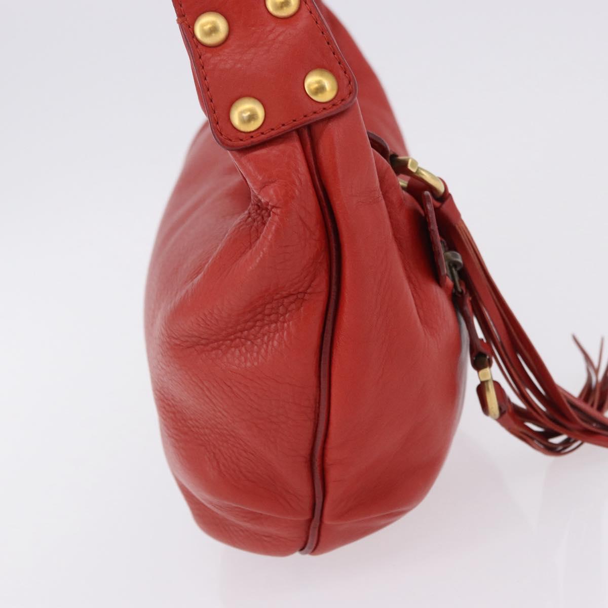 Chloe Gancini Shoulder Bag Leather Red Gold Tone Auth BA14967A