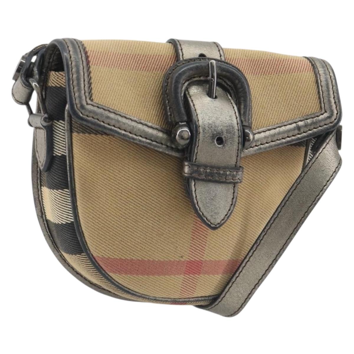 BURBERRY Nova Check Shoulder Bag Canvas Beige Silver Auth BA14969