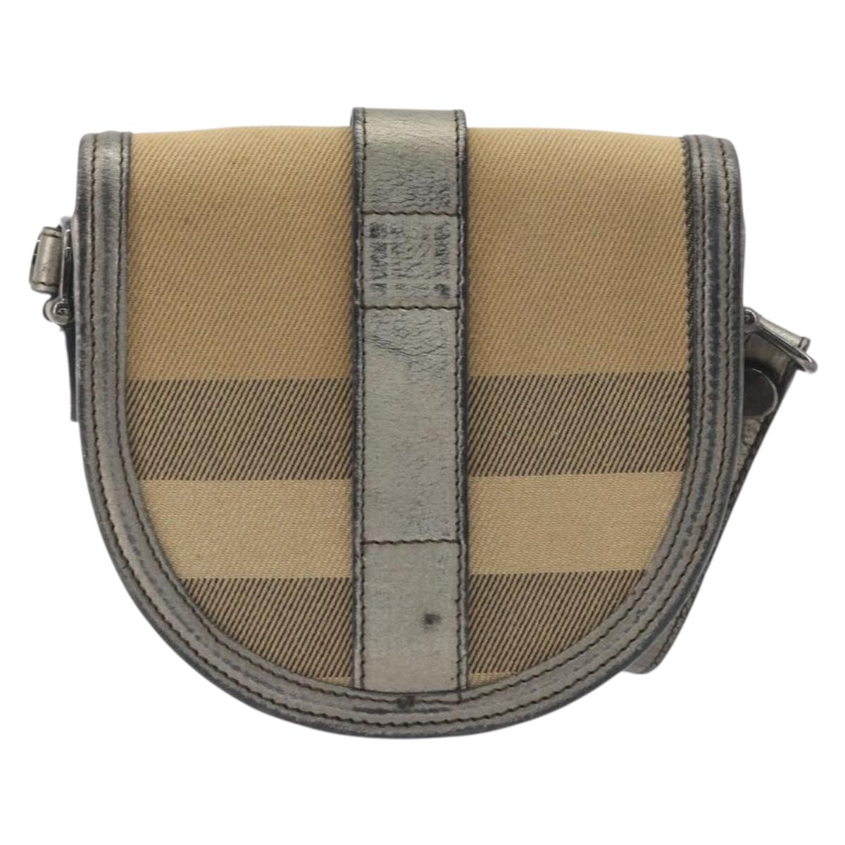 BURBERRY Nova Check Shoulder Bag Canvas Beige Silver Auth BA14969