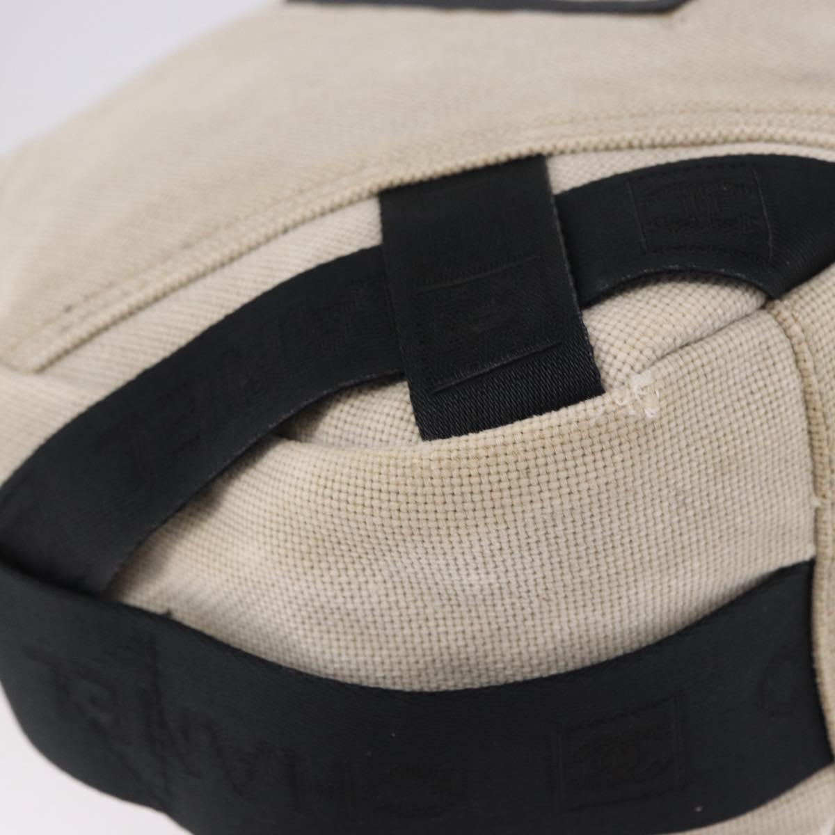 CHANEL Sports Shoulder Bag Canvas Ivory Black CC Auth BA14971