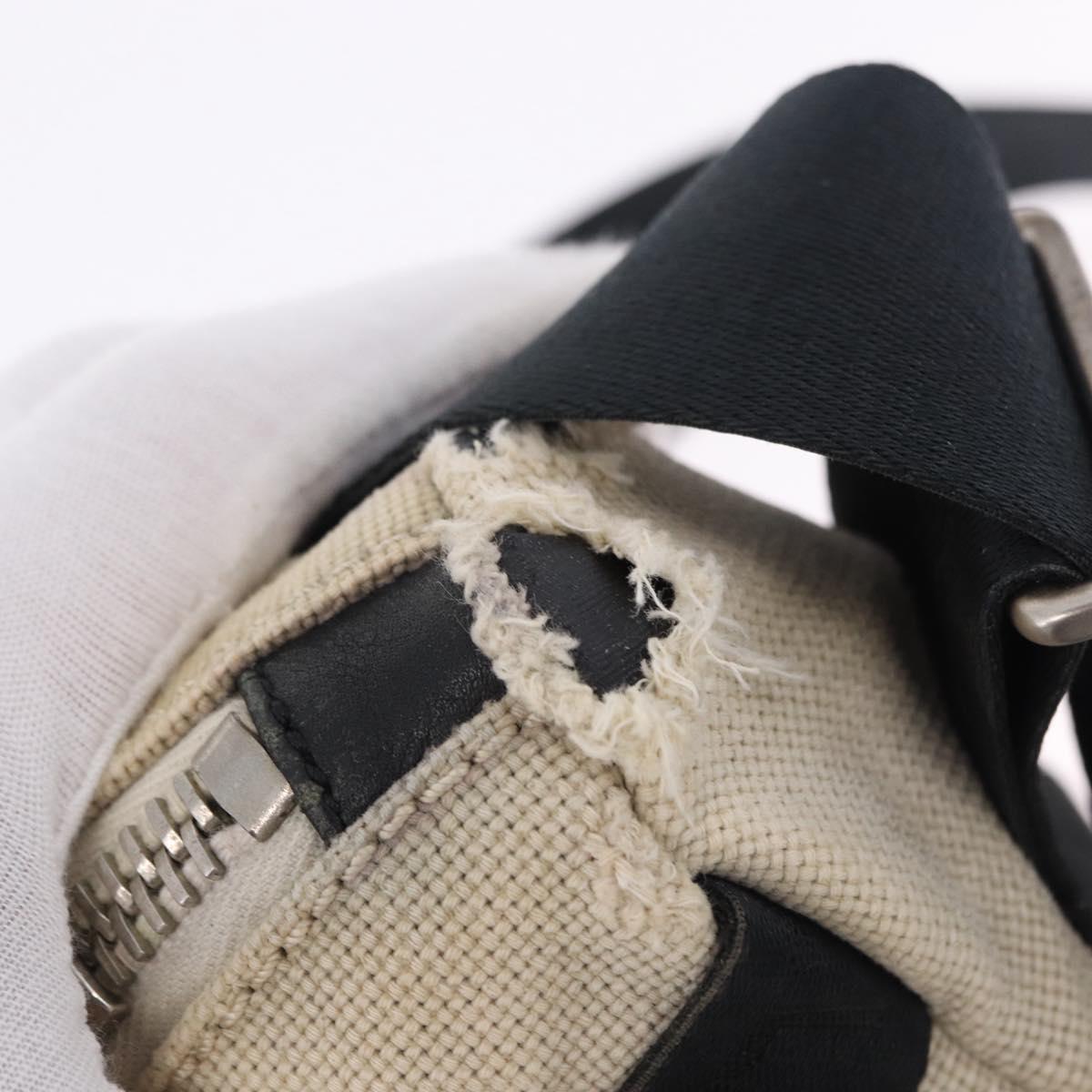 CHANEL Sports Shoulder Bag Canvas Ivory Black CC Auth BA14971