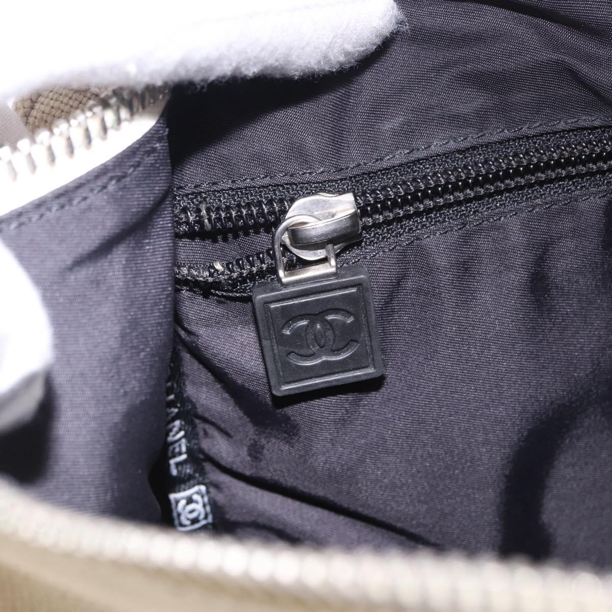 CHANEL Sports Shoulder Bag Canvas Ivory Black CC Auth BA14971