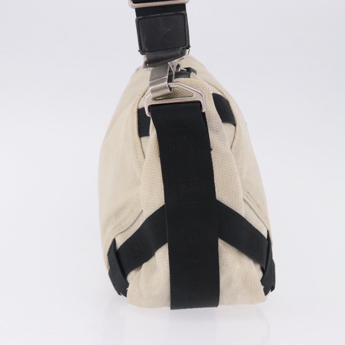 CHANEL Sports Shoulder Bag Canvas Ivory Black CC Auth BA14971