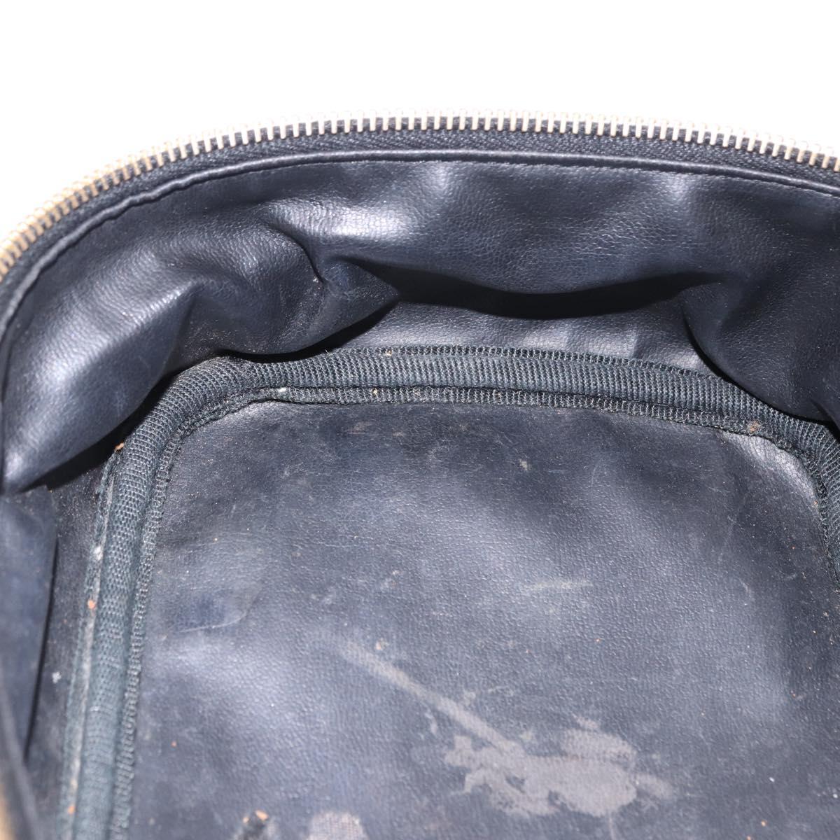 CHANEL Bicolore Cosmetic Pouch Leather Black Gold Tone CC Auth BA14972