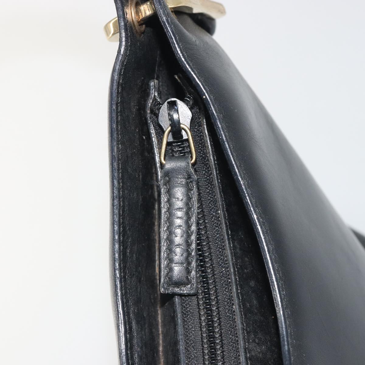 GUCCI Bamboo Shoulder Bag Leather Black Gold Tone 001 3008 Auth BA14975
