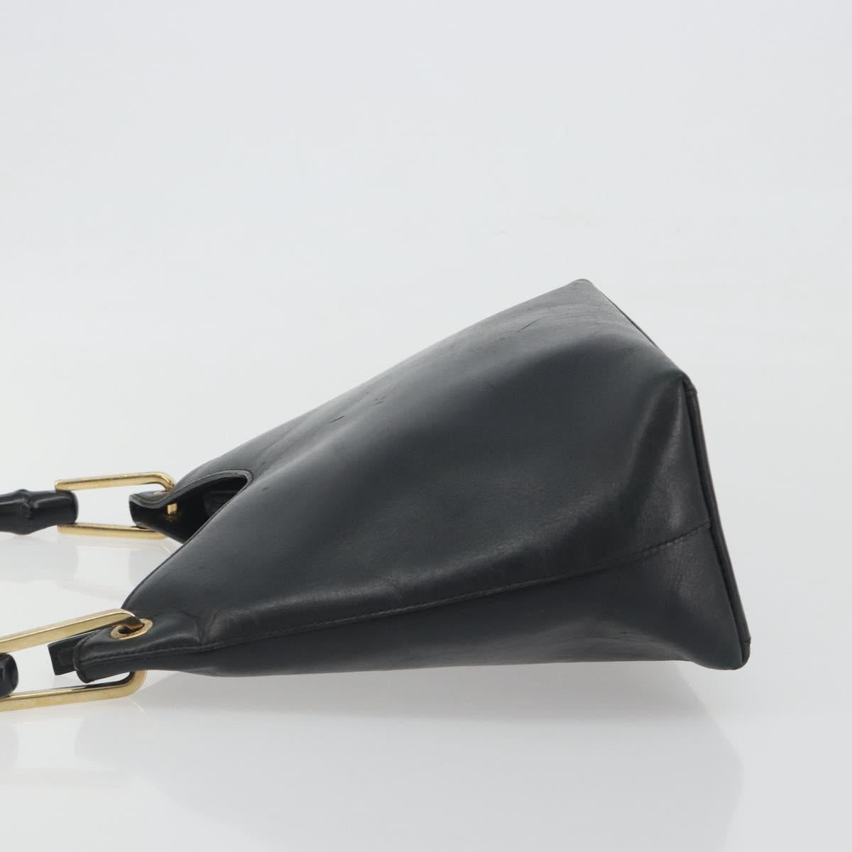 GUCCI Bamboo Shoulder Bag Leather Black Gold Tone 001 3008 Auth BA14975