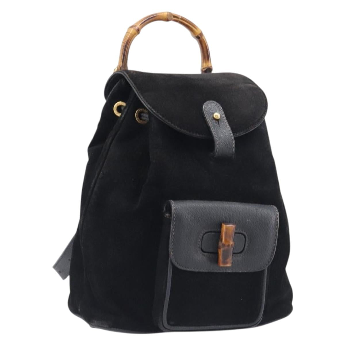 LOUIS VUITTON Bamboo Backpack Suede Black Gold 003 1705 0030 LV Auth BA14987