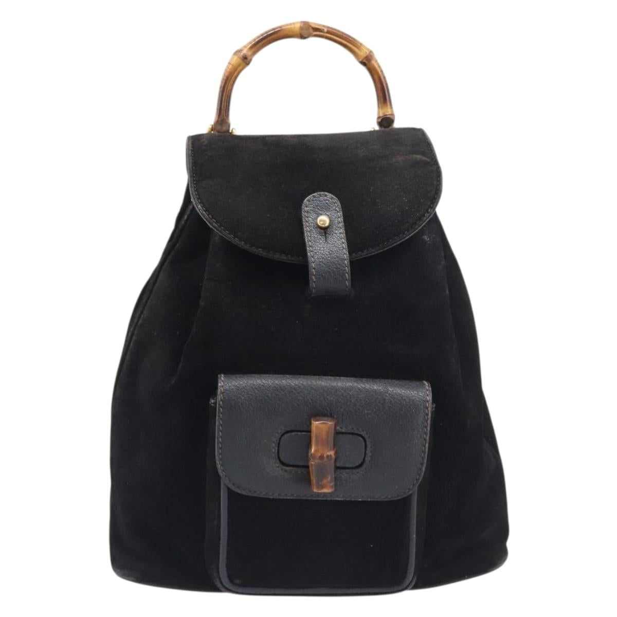 LOUIS VUITTON Bamboo Backpack Suede Black Gold 003 1705 0030 LV Auth BA14987