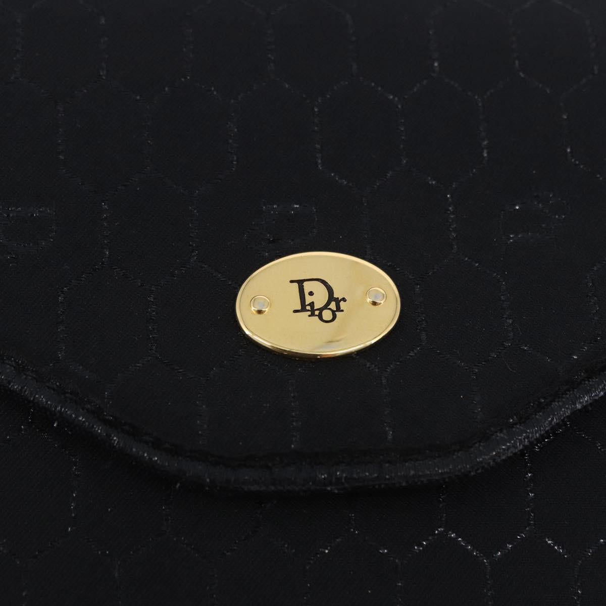 Christian Dior Honeycomb Chain Shoulder Bag Canvas Black Gold Tone Auth BA14988V