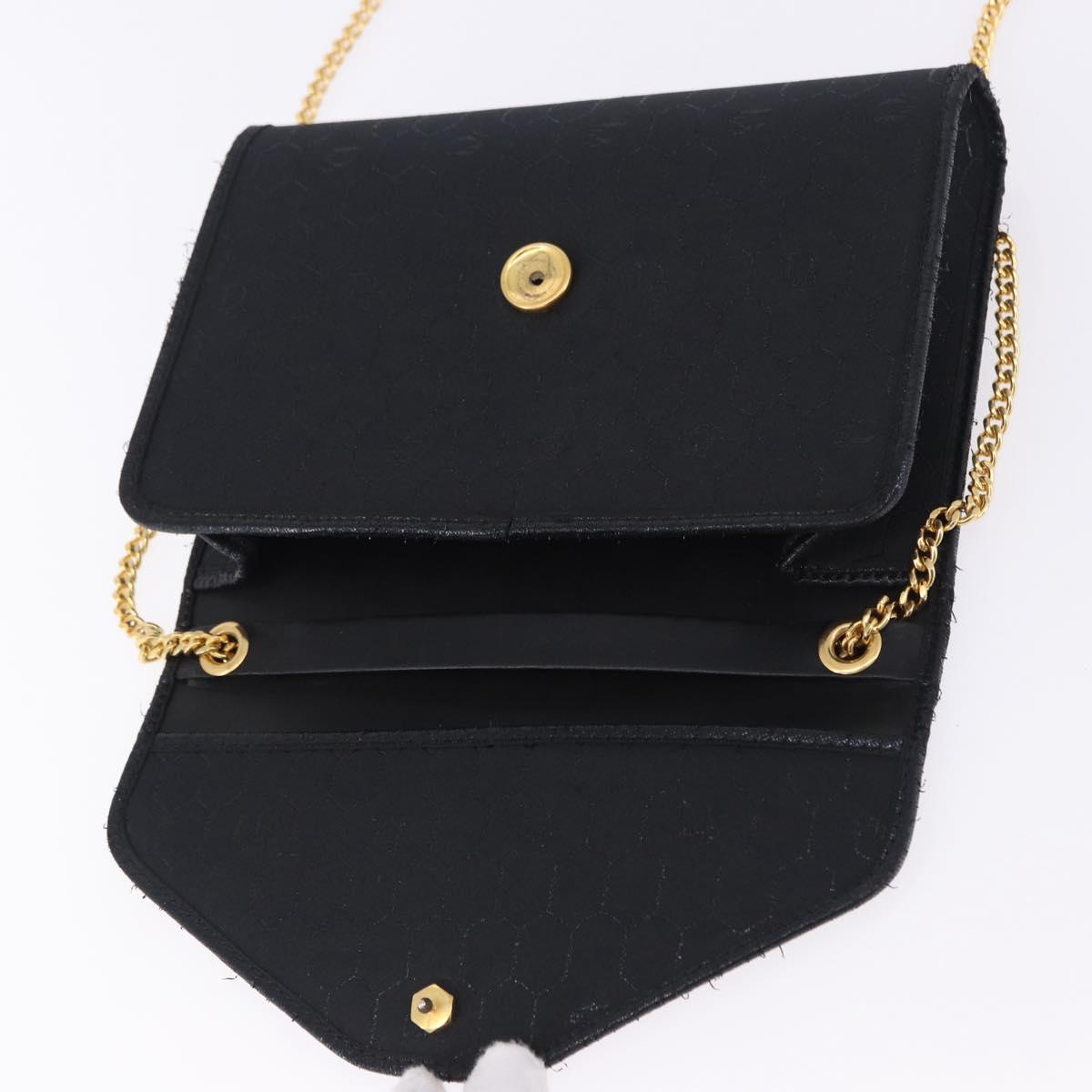 Christian Dior Honeycomb Chain Shoulder Bag Canvas Black Gold Tone Auth BA14988V