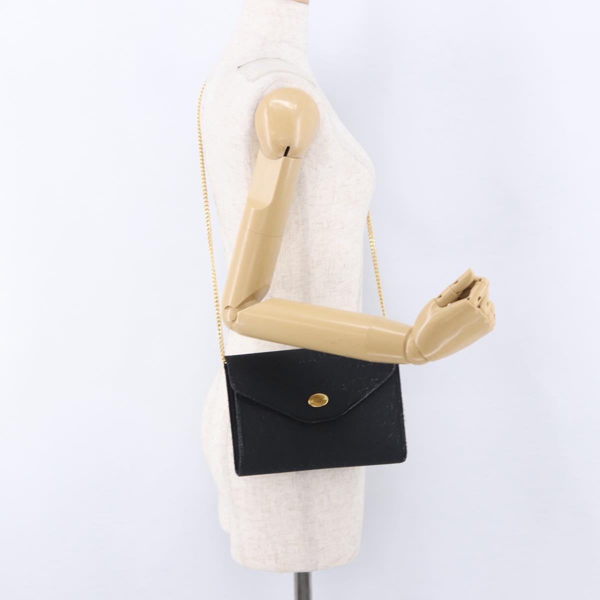 Christian Dior Honeycomb Chain Shoulder Bag Canvas Black Gold Tone Auth BA14988V