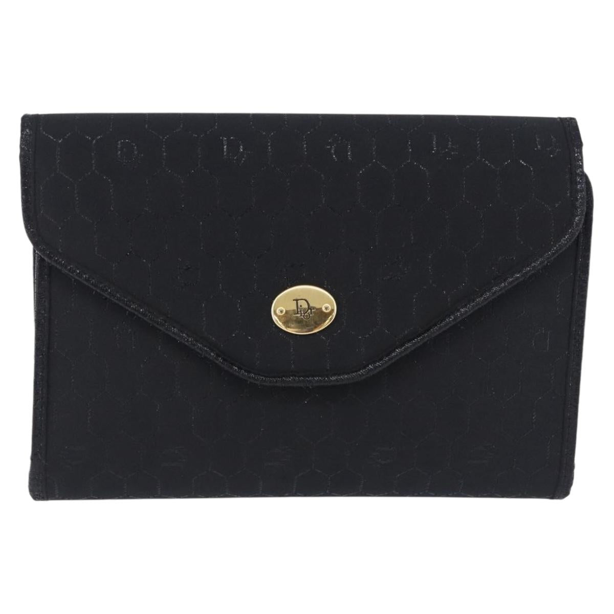 Christian Dior Honeycomb Chain Shoulder Bag Canvas Black Gold Tone Auth BA14988V